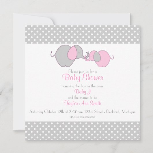 Gray & Roze mama & Baby Elephant Shower Kaart (Voorkant)