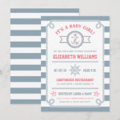 Gray & Roze Nautical Baby Girl Shower Kaart (Voorkant / Achterkant)