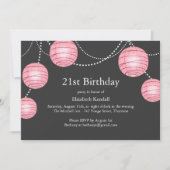 Gray & Roze Partij Lantern 21st Birthday Uitnodigi Kaart (Voorkant)