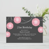 Gray & Roze Partij Lantern 21st Birthday Uitnodigi Kaart (Staand voorkant)