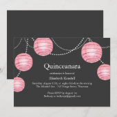 Gray & Roze Partij Lantern Quinceanera Uitnodiging (Voorkant / Achterkant)
