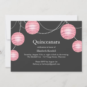 Gray & Roze Partij Lantern Quinceanera Uitnodiging