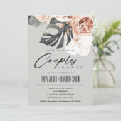 GRAY RUST FLORAL MONSTRERA COUPLES SHOWER INVITE BEDANKKAART (Staand voorkant)