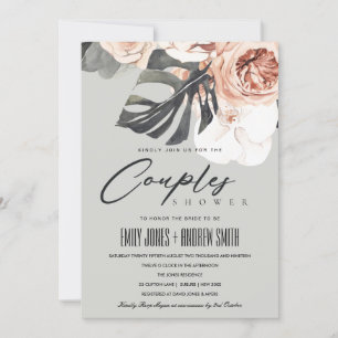 GRAY RUST FLORAL MONSTRERA COUPLES SHOWER INVITE BEDANKKAART