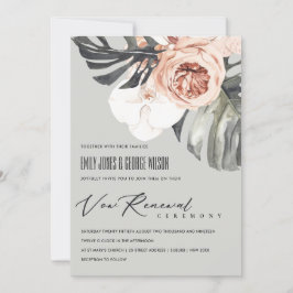 GRAY RUST FLORAL MONSTRERA LEAF VOW RENEWAL INVITE BEDANKKAART