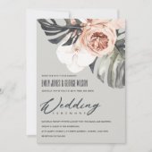 GRAY RUST FLORAL MONSTRERA LEAF WEDDING INVITE BEDANKKAART (Voorkant)