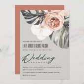 GRAY RUST FLORAL MONSTRERA LEAF WEDDING INVITE BEDANKKAART (Voorkant / Achterkant)