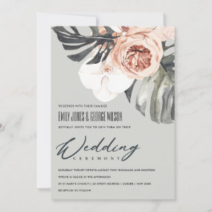 GRAY RUST FLORAL MONSTRERA LEAF WEDDING INVITE BEDANKKAART