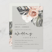 GRAY RUST FLORAL MONSTRERA LEAF WEDDING INVITE BEDANKKAART (Voorkant / Achterkant)
