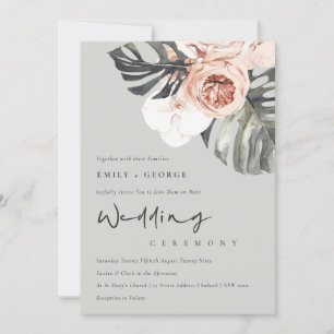 GRAY RUST FLORAL MONSTRERA LEAF WEDDING INVITE BEDANKKAART
