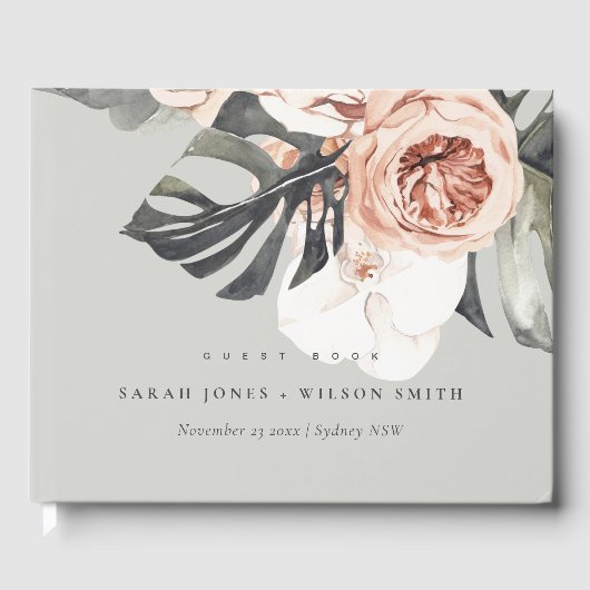 GRAY RUST MONSTERA FLORAL WATERVERF WEDING GASTENBOEK (Voorkant)