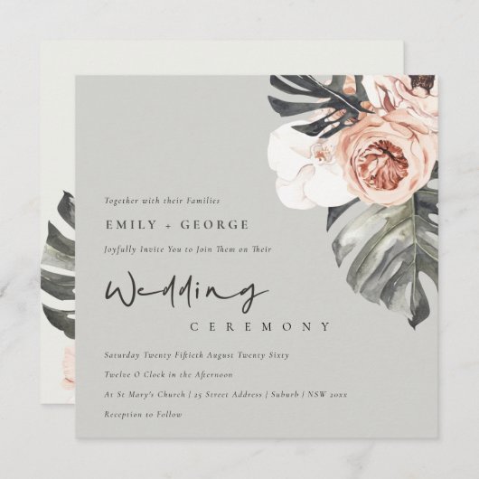 GRAY RUST MONSTRERA WATERVERF FLORAL WEDING KAART (Voorkant / Achterkant)