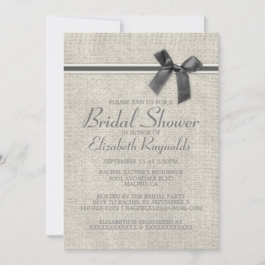 Gray Rustic Burlap Bridal Shower Invitations Kaart (Voorkant)