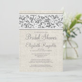 Gray Rustic Burlap Linen Bridal Shower Invitations Kaart (Staand voorkant)
