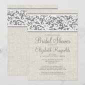 Gray Rustic Burlap Linen Bridal Shower Invitations Kaart (Voorkant / Achterkant)
