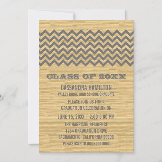 Gray Rustic Chevron Afstuderen Invite Kaart (Voorkant)