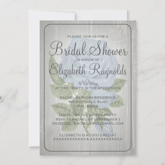 Gray Rustic Floral Bridal Shower Invitations Kaart (Voorkant)