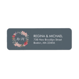 Gray Rustic Floral Wreatmonogram Adres Etiket