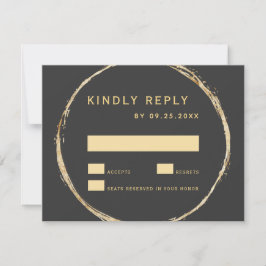 Gray Rustic Gold Circle Lijst Ampersand Wedding RSVP Kaartje