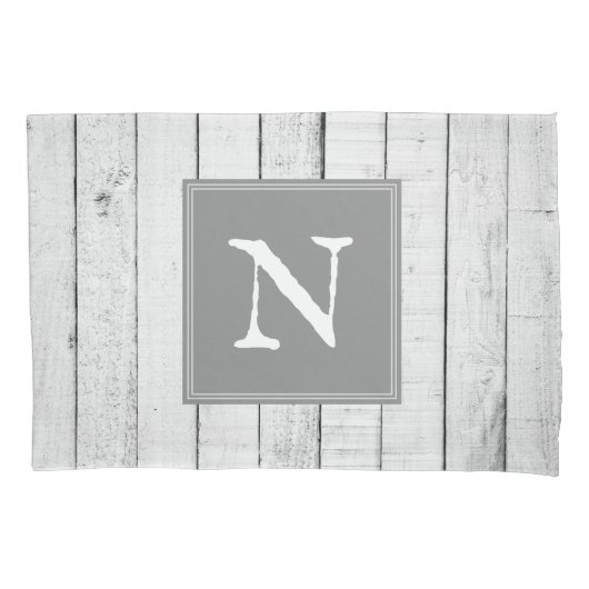 Gray Rustic Monogram Kussensloop (Voorkant)