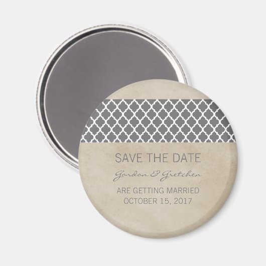Gray Rustic Quatrefoil Save the Date Magnet (Voorkant / Achterkant)