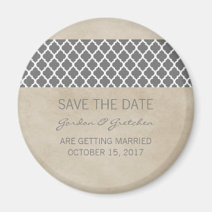 Gray Rustic Quatrefoil Save the Date Magnet