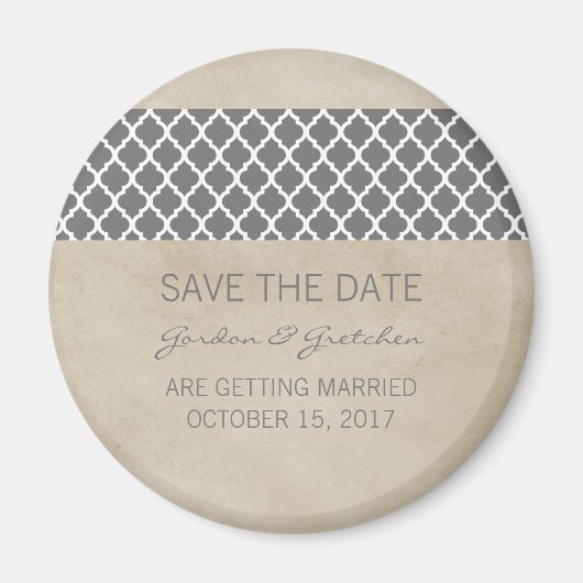 Gray Rustic Quatrefoil Save the Date Magnet (Voorkant)