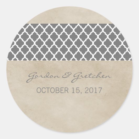 Gray Rustic Quatrefoil Wedding Stickers (Voorkant)