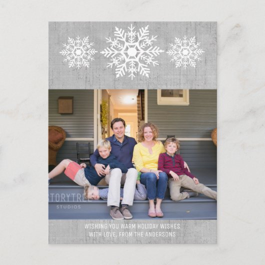 Gray Rustic Snowflake Holiday Foto Feestdagenkaart (Voorkant)