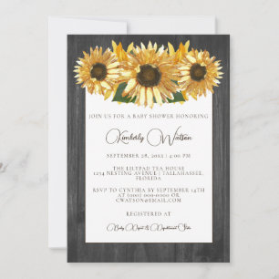 Gray Rustic Sunflower Baby shower Invitation Kaart