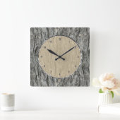 Gray Rustic Wood Bark Vierkante Klok (Huis)