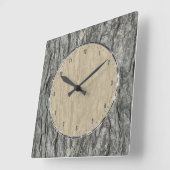 Gray Rustic Wood Bark Vierkante Klok (Hoek)