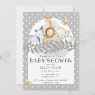 Gray Safari Bay Shower for Boy or Girl Invitation Kaart