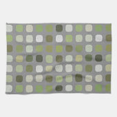 Gray Sage Olive Green Round Squares Art Patroon Theedoek (Horizontaal)