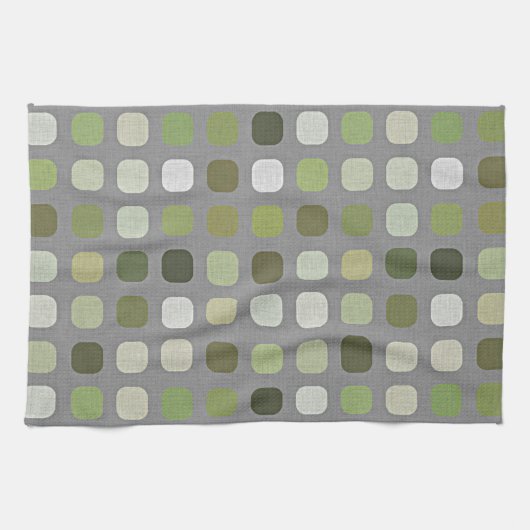 Gray Sage Olive Green Round Squares Art Patroon Theedoek (Horizontaal)