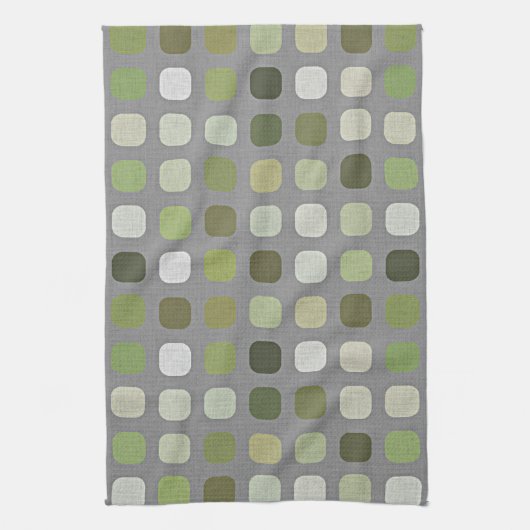Gray Sage Olive Green Round Squares Art Patroon Theedoek (Verticaal)