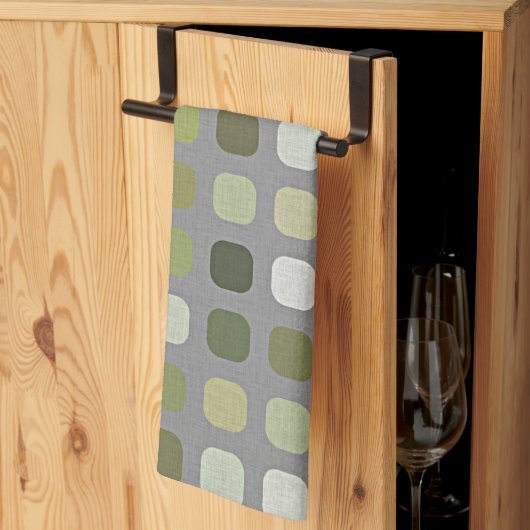 Gray Sage Olive Green Round Squares Art Patroon Theedoek (Derde Gevouwen)