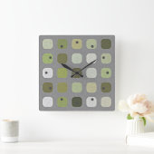 Gray Sage Olive Green Round Squares Art Patroon Vierkante Klok (Huis)