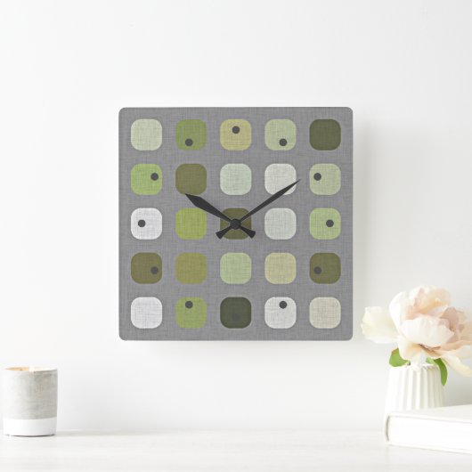 Gray Sage Olive Green Round Squares Art Patroon Vierkante Klok (Huis)
