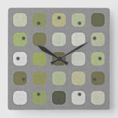Gray Sage Olive Green Round Squares Art Patroon Vierkante Klok (Voorkant)