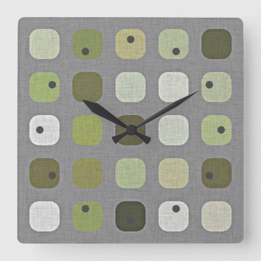 Gray Sage Olive Green Round Squares Art Patroon Vierkante Klok (Voorkant)