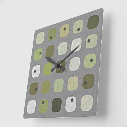 Gray Sage Olive Green Round Squares Art Patroon Vierkante Klok (Hoek)