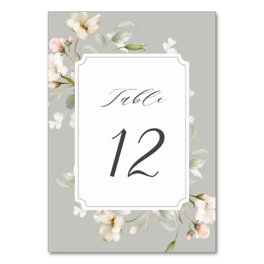 Gray Sage White Elegant Floral Wedding Kaart (Voorkant)