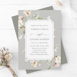 Gray Sage White Elegant Floral Wedding Kaart
