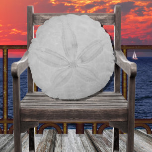 Gray Sand Dollar Nautical Coastal Round Pillow Rond Kussen
