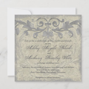Gray Sand Grunge Baroque Floral Wedding Invitation Kaart