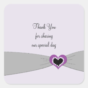 Gray Sash Paarse Heart Wedding Bedankt Vierkante Sticker