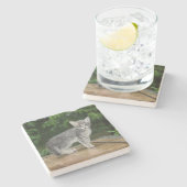 Gray Savannah Cat Square Onderzetter (Zijkant)