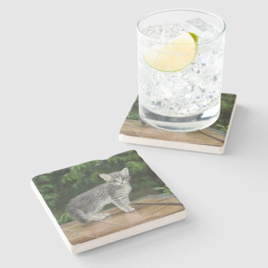 Gray Savannah Cat Square Onderzetter (Zijkant)