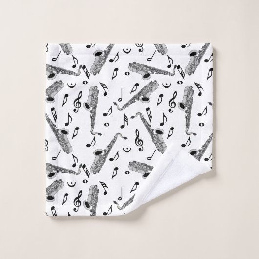 Gray Saxophone Music Note Pattern Bad Handdoek (Wasdoekje)